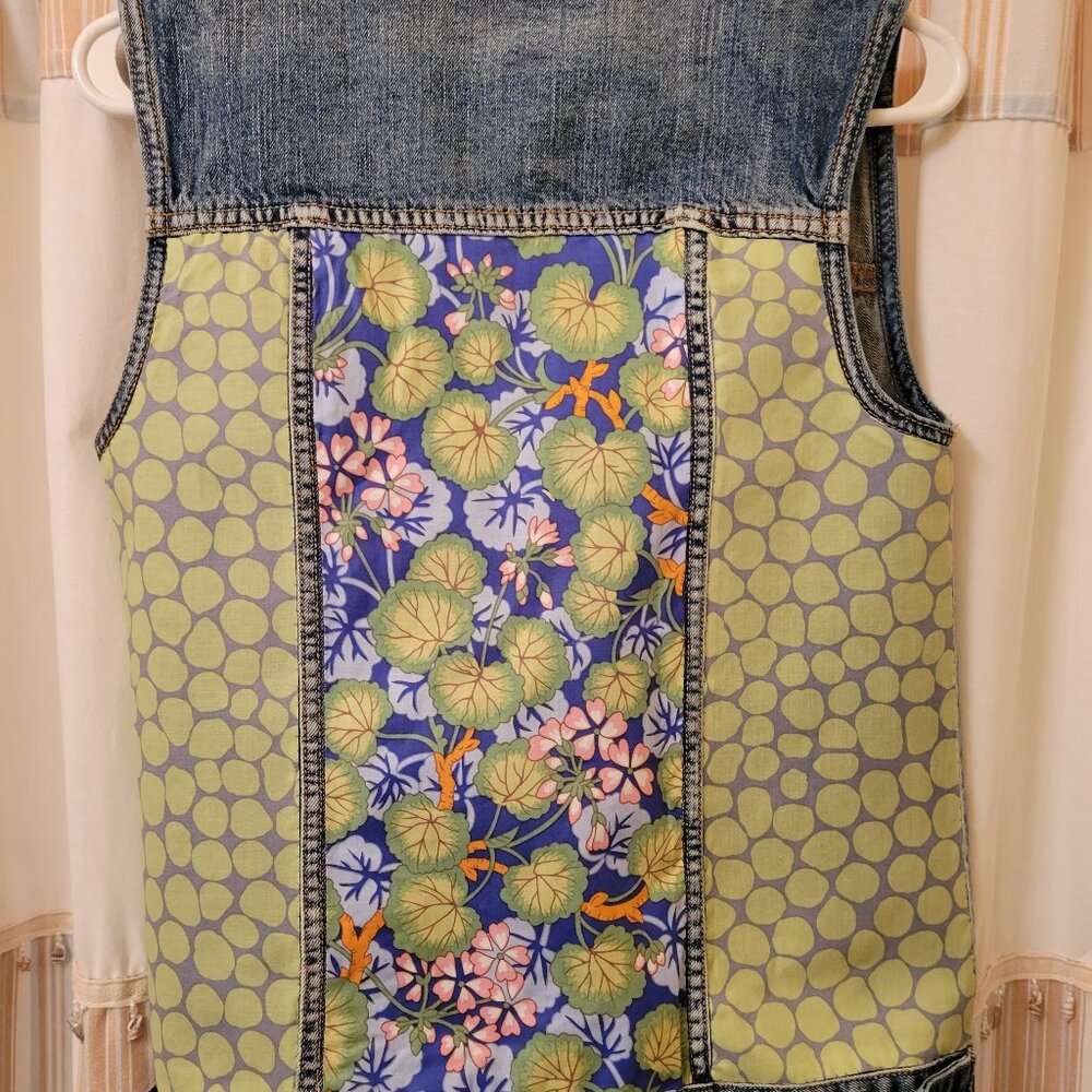 Upcycled Denim Vest Featuring Dots and Nature